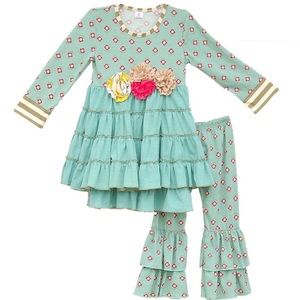 NEW 2pc. Stripe & Floral Green Bell Bottom Set